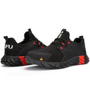 Jiefu Anti Smash And Stab Resistant Lightweight Breathable Anti Odor Flying Fabric Safety Shoes (Color:Black Size:48)