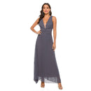 V-neck Pleated Dress Evening Dress (Color:Dark Gray Size:XXL)