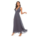 V-neck Pleated Dress Evening Dress (Color:Dark Gray Size:XXL)
