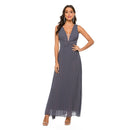 V-neck Pleated Dress Evening Dress (Color:Dark Gray Size:XXL)