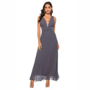 V-neck Pleated Dress Evening Dress (Color:Dark Gray Size:XXL)