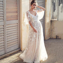 Sexy Lace V-neck Open Back Dress (Color:White Size:XL)