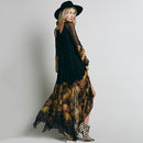 Low V-neck Pleated Chiffon Dress With Irregular Hem And Ankle Skirt (Color:Black Size:XXL)