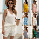 2 In 1 Solid Color Hollow Smock Knit Vest Swimsuit Set (Color:Grey Size:S)