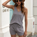 2 In 1 Solid Color Hollow Smock Knit Vest Swimsuit Set (Color:Grey Size:L)