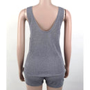 2 In 1 Solid Color Hollow Smock Knit Vest Swimsuit Set (Color:Grey Size:L)