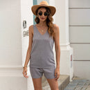 2 In 1 Solid Color Hollow Smock Knit Vest Swimsuit Set (Color:Grey Size:XL)