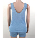 2 In 1 Solid Color Hollow Smock Knit Vest Swimsuit Set (Color:Blue Size:L)