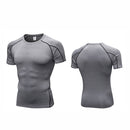 Fitness Running Training Suit Stretch Quick Dry Tight Short Sleeve T-shirt (Color:Grey Size:XL)