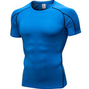 Fitness Running Training Suit Stretch Quick Dry Tight Short Sleeve T-shirt (Color:Blue Size:XL)