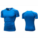 Fitness Running Training Suit Stretch Quick Dry Tight Short Sleeve T-shirt (Color:Blue Size:XXL)