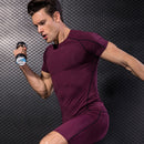 Fitness Running Training Suit Stretch Quick Dry Tight Short Sleeve T-shirt (Color:Wine Red Size:M)