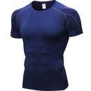 Fitness Running Training Suit Stretch Quick Dry Tight Short Sleeve T-shirt (Color:Navy Size:XXL)
