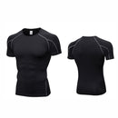 Fitness Running Training Suit Stretch Quick Dry Tight Short Sleeve T-shirt (Color:Black Grey Size:XL)