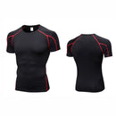Fitness Running Training Suit Stretch Quick Dry Tight Short Sleeve T-shirt (Color:Black Red Size:S)
