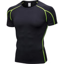 Fitness Running Training Suit Stretch Quick Dry Tight Short Sleeve T-shirt (Color:Black green Size:S)