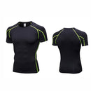 Fitness Running Training Suit Stretch Quick Dry Tight Short Sleeve T-shirt (Color:Black green Size:XL)