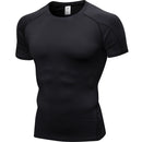Fitness Running Training Suit Stretch Quick Dry Tight Short Sleeve T-shirt (Color:Black Size:XL)