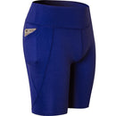 High Elastic Medium High Waist Fitness Exercise Quick Drying Sweat Wicking Tight Shorts With Pocket (Color:Blue Size:M)
