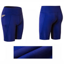 High Elastic Medium High Waist Fitness Exercise Quick Drying Sweat Wicking Tight Shorts With Pocket (Color:Blue Size:M)