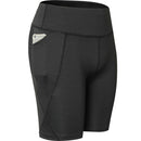 High Elastic Medium High Waist Fitness Exercise Quick Drying Sweat Wicking Tight Shorts With Pocket (Color:Black Size:XL)