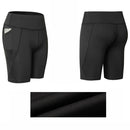 High Elastic Medium High Waist Fitness Exercise Quick Drying Sweat Wicking Tight Shorts With Pocket (Color:Black Size:XXL)