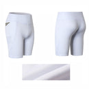 High Elastic Medium High Waist Fitness Exercise Quick Drying Sweat Wicking Tight Shorts With Pocket (Color:White Size:XXL)