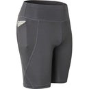 High Elastic Medium High Waist Fitness Exercise Quick Drying Sweat Wicking Tight Shorts With Pocket (Color:Grey Size:S)