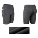 High Elastic Medium High Waist Fitness Exercise Quick Drying Sweat Wicking Tight Shorts With Pocket (Color:Grey Size:L)
