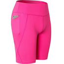 High Elastic Medium High Waist Fitness Exercise Quick Drying Sweat Wicking Tight Shorts With Pocket (Color:Rose Red Size:M)