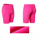 High Elastic Medium High Waist Fitness Exercise Quick Drying Sweat Wicking Tight Shorts With Pocket (Color:Rose Red Size:L)