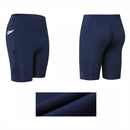 High Elastic Medium High Waist Fitness Exercise Quick Drying Sweat Wicking Tight Shorts With Pocket (Color:Navy Size:M)