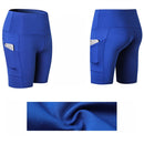 High Waist Yoga Slant Pocket Exercise Quick Dry Tight Elastic Fitness Shorts (Color:Blue Size:M)