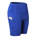 High Waist Yoga Slant Pocket Exercise Quick Dry Tight Elastic Fitness Shorts (Color:Blue Size:XL)