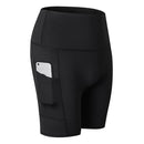 High Waist Yoga Slant Pocket Exercise Quick Dry Tight Elastic Fitness Shorts (Color:Black Size:S)