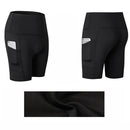 High Waist Yoga Slant Pocket Exercise Quick Dry Tight Elastic Fitness Shorts (Color:Black Size:M)