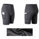 High Waist Yoga Slant Pocket Exercise Quick Dry Tight Elastic Fitness Shorts (Color:Grey Size:M)