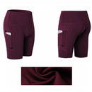 High Waist Yoga Slant Pocket Exercise Quick Dry Tight Elastic Fitness Shorts (Color:Wine Red Size:L)