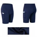 High Waist Yoga Slant Pocket Exercise Quick Dry Tight Elastic Fitness Shorts (Color:Navy Size:XL)