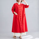 Cotton And Linen Jacket Loose Mid-length Retro Literary Buckle Cloak Size:Free Size