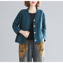 Cotton And Linen Short Cardigan Jacket (Color:Green Size:Free Size)