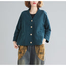 Cotton And Linen Short Cardigan Jacket (Color:Green Size:Free Size)