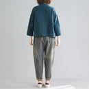 Cotton And Linen Short Cardigan Jacket (Color:Green Size:Free Size)