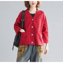 Cotton And Linen Short Cardigan Jacket (Color:Red Size:Free Size)