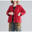Cotton And Linen Short Cardigan Jacket (Color:Red Size:Free Size)