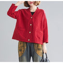 Cotton And Linen Short Cardigan Jacket (Color:Red Size:Free Size)