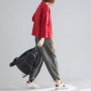 Cotton And Linen Short Cardigan Jacket (Color:Red Size:Free Size)