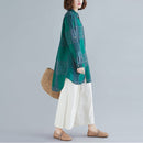 Retro Literary Plaid Long-sleeved Shirt Women Mid-length Jacket Shirt (Color:Green Size:XXL)