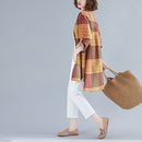 Retro Literary Plaid Long-sleeved Shirt Women Mid-length Jacket Shirt (Color:Yellow Size:XL)