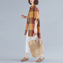 Retro Literary Plaid Long-sleeved Shirt Women Mid-length Jacket Shirt (Color:Yellow Size:XL)